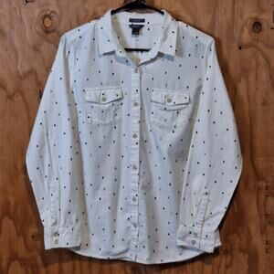 Eddie Bauer Shirt Women's Medium Tree Pattern Pocket Twill Outdoor Nature Gorp